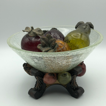 Load image into Gallery viewer, Vintage Hand Blown Art Glass Fruit With Iron Stems with Crackle Glass Bowl and Stand