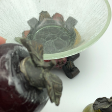 Load image into Gallery viewer, Vintage Hand Blown Art Glass Fruit With Iron Stems with Crackle Glass Bowl and Stand
