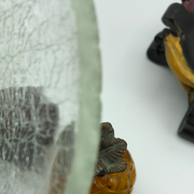 Load image into Gallery viewer, Vintage Hand Blown Art Glass Fruit With Iron Stems with Crackle Glass Bowl and Stand