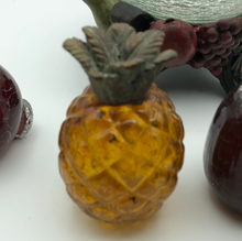 Load image into Gallery viewer, Vintage Hand Blown Art Glass Fruit With Iron Stems with Crackle Glass Bowl and Stand