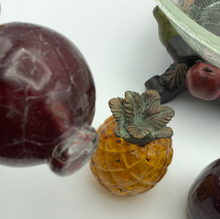 Load image into Gallery viewer, Vintage Hand Blown Art Glass Fruit With Iron Stems with Crackle Glass Bowl and Stand