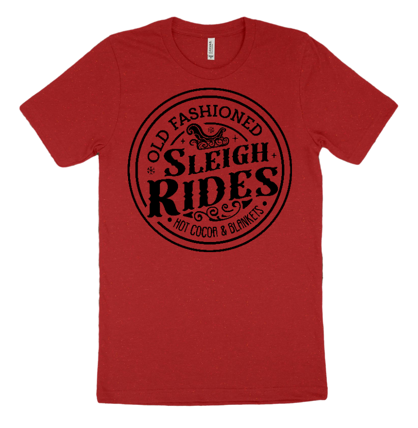 Sleigh Rides Black Print on Red Bella Canvas Shirt