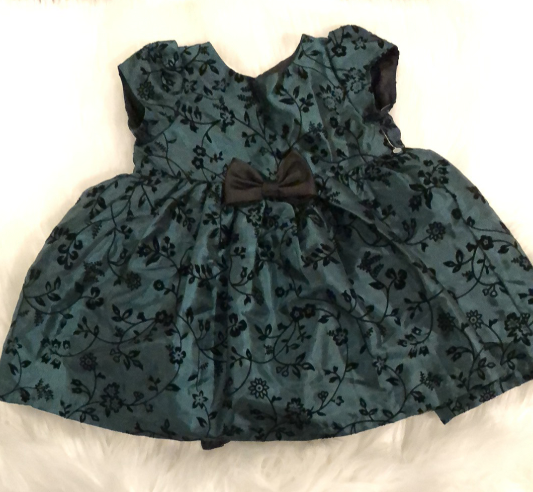 Petite Frais Dress Up Dress Emerald Green with Black Size 12 Months