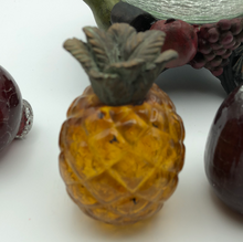 Load image into Gallery viewer, Vintage Hand Blown Art Glass Fruit With Iron Stems with Crackle Glass Bowl and Stand
