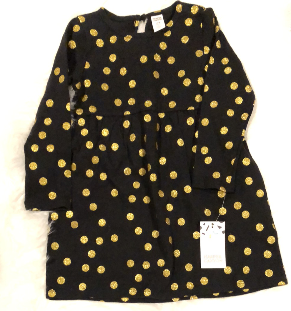 Harper Canyon Black Dress Gold Dots Long Sleeve Multi Sizes