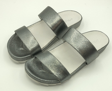 Load image into Gallery viewer, J Slides NYC Edie Pewter Crink Crinkle Leather Size 8.5 M
