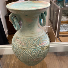 Load image into Gallery viewer, Terra cotta Vase teals and pinks
