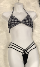Load image into Gallery viewer, Zaful Bikini Black and White Gingham Halter Top with Brazilian Black Bottoms Size 6
