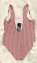 Load image into Gallery viewer, H&amp;M Red Candy Stripe One Piece Swim Suit Size 14

