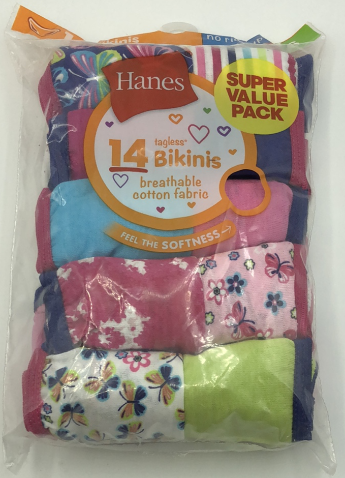 Hanes Girls Underwear, 14 Pack Tagless Super Soft Cotton Bikini Sizes 6 - 16