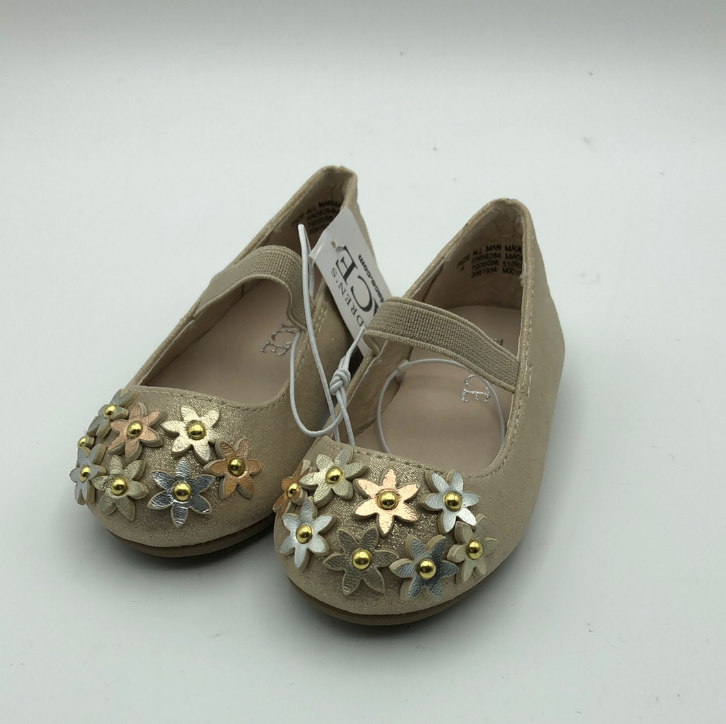 Girls Toddler Gold Dress Shoes with Flowers Size 4 Toddler
