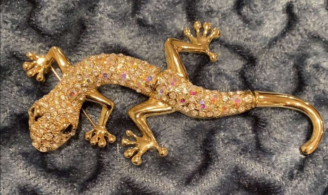 Swarovski Crystal Lizard Salamander Gecko Newt Gold Tone Pin Brooch