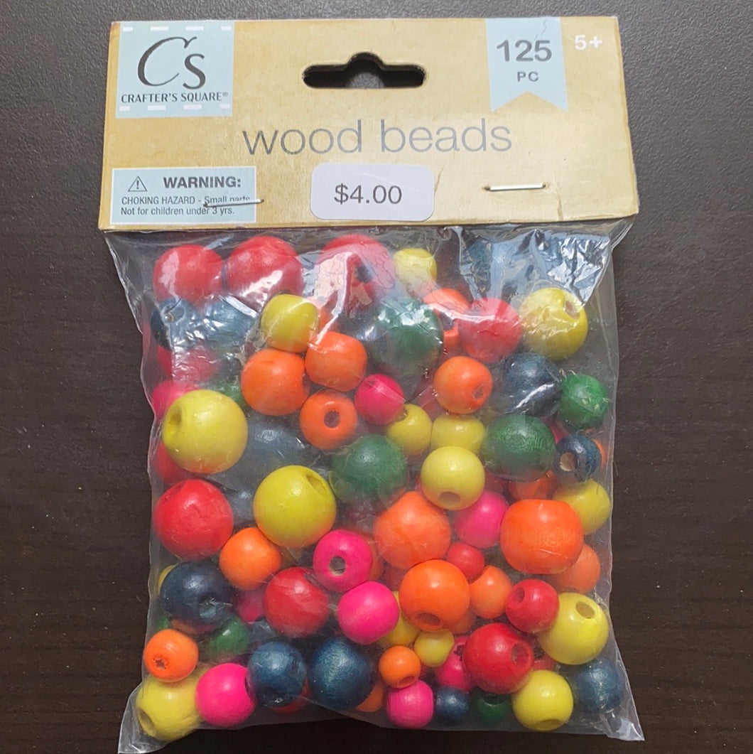 Wooden Craft Colorful Decorative Beads 125 Pieces by Crafter's Square