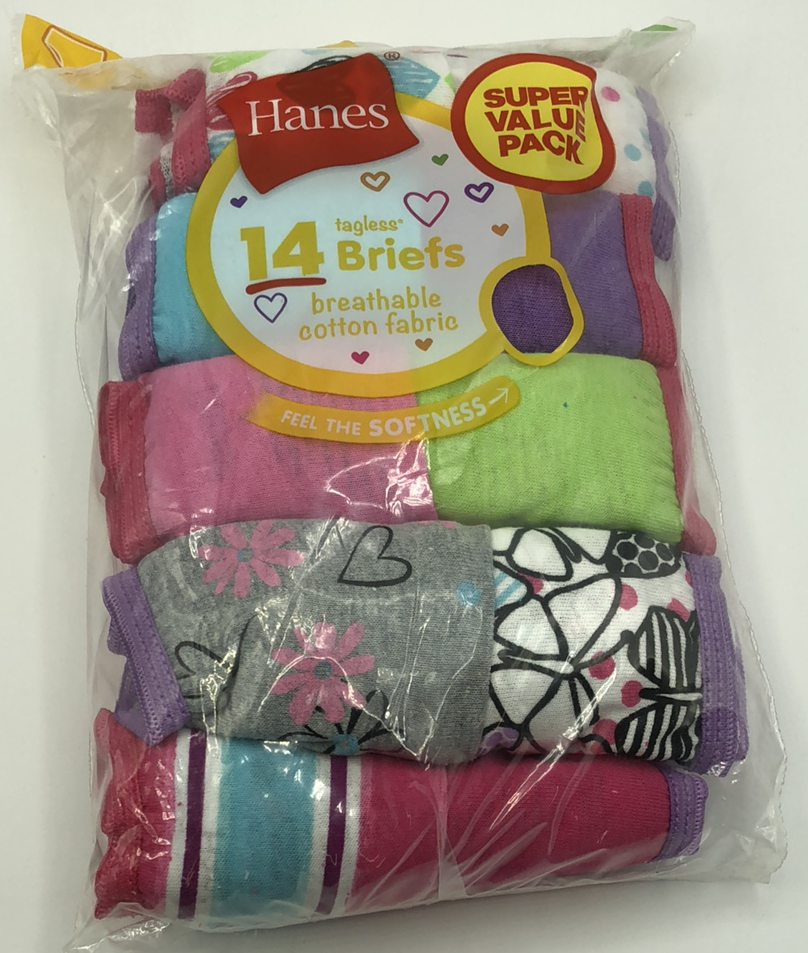 Hanes Girls Underwear, 14 Pack Tagless Super Soft Cotton Brief Sizes 6 - 16