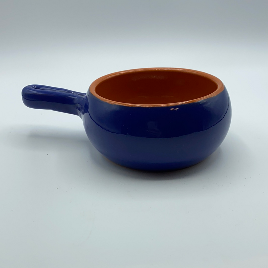 Blue And Orange Soup Bowl Pottery With Handle Made In Italy